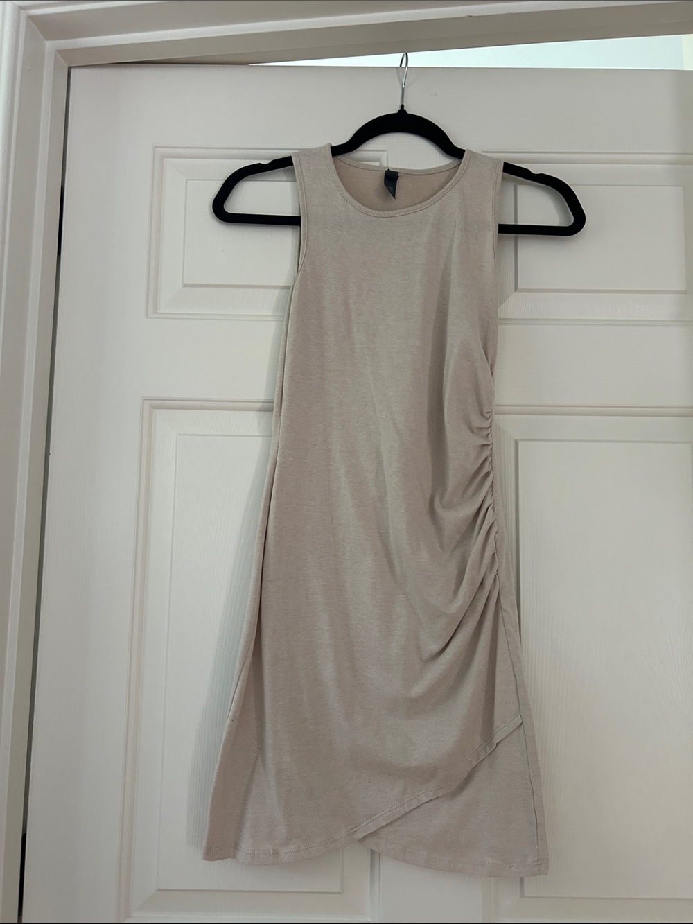 Sleeveless Ruched Side Tank Dress in Light Beige